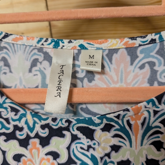 Tacera Multicolor Patterned Dress with Lace Sleeves - Picture 2 of 4